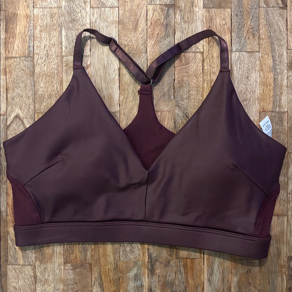 MPG Burgundy liquid leather look sports bra size small